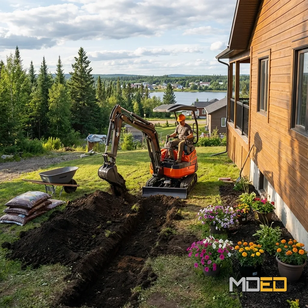 mini excavatrice TMG MVE18 1.6 tonne paysagement tranchée terrain résidentiel chalet