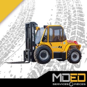 Chariot élévateur Load-Lifter Laborer 8000, machine canadienne conçue pour soulever et transporter de lourdes charges sur chantier.