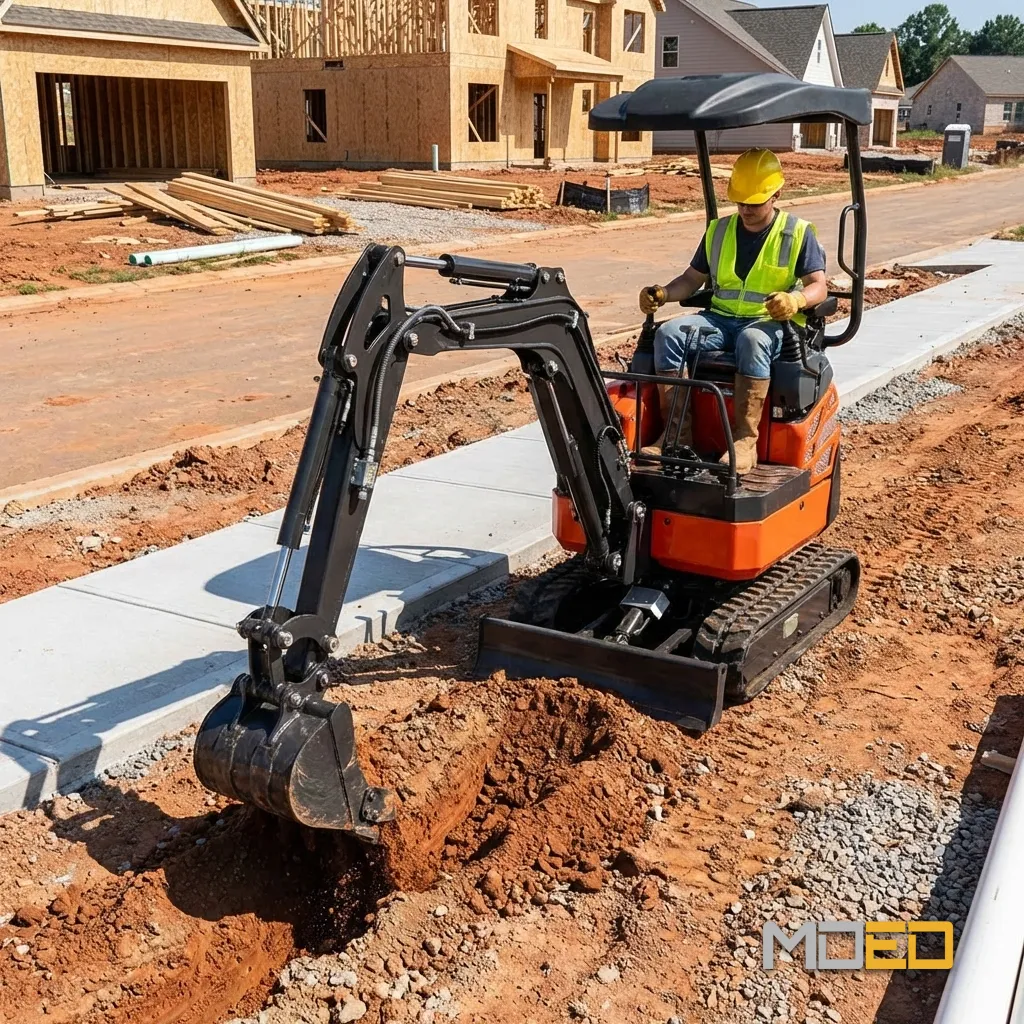 mini excavatrice TMG MVE16 1.4 tonne excavation tranchée chantier résidentiel construction maison