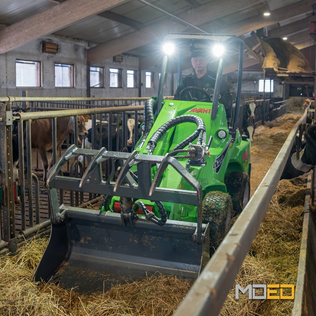 Avant 423 chargeur articulé compact 22 HP utilisé dans une étable pour manutention de fumier