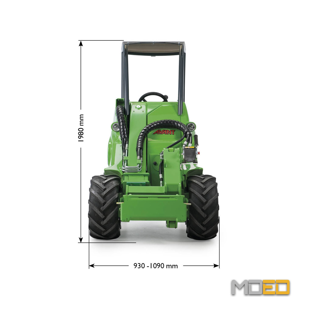 Largeur du chargeur articulé compact Avant 423 vue avant