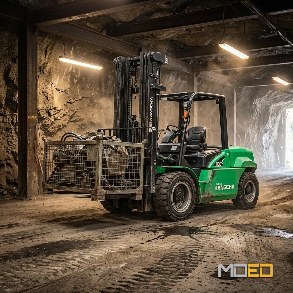 Chariot élévateur Hangcha CPD100 lithium-ion 10000 kg en environnement industriel carrière