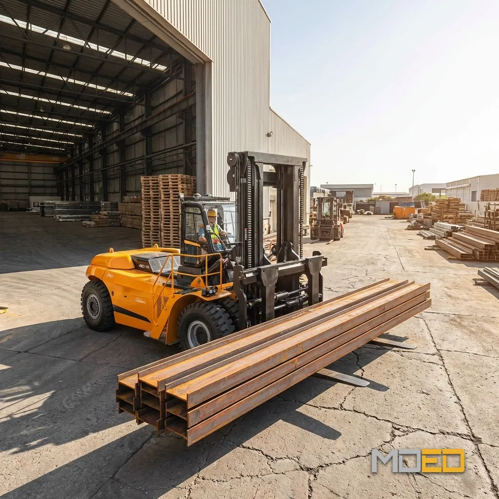 chariot élévateur électrique Hangcha CPD160 16 tonnes manutention poutres acier industrie lourde