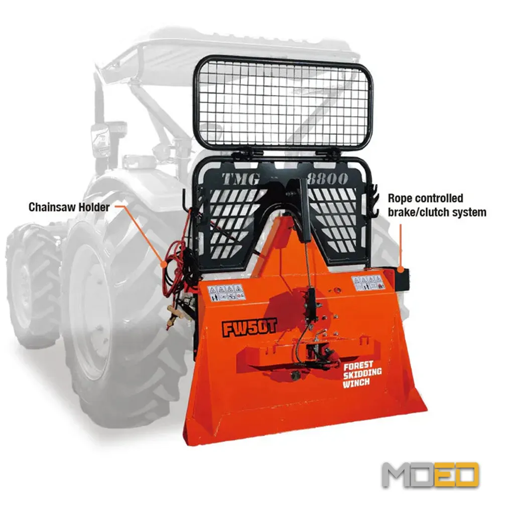 treuil forestier TMG FW50T PTO frein embrayage corde support scie tracteur