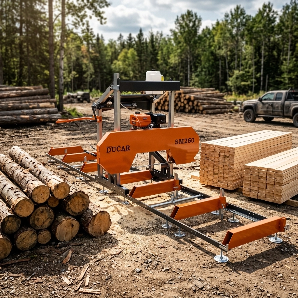 Moulin à scie mobile Ducar SM260 utilisé pour la coupe de bois en forêt