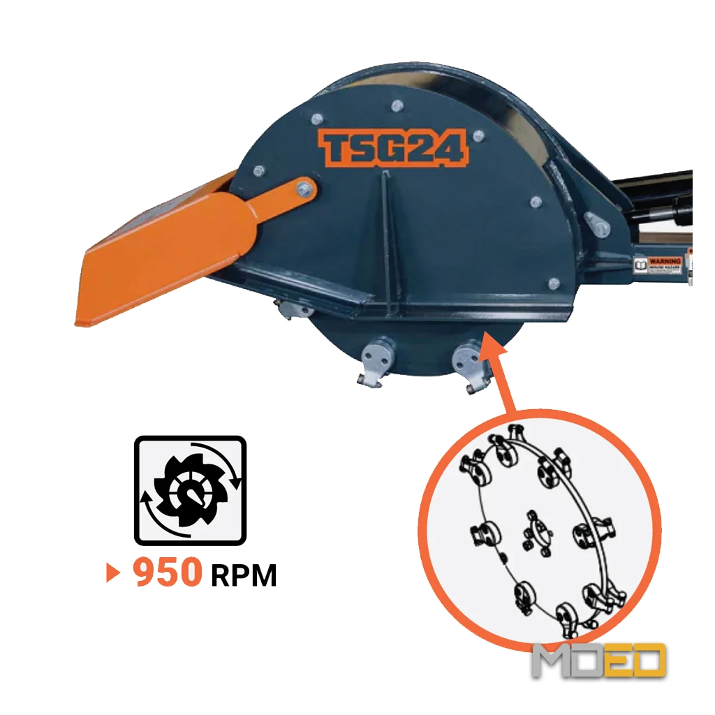 Rotor de l’essoucheuse TMG-TSG24 fonctionnant à 950 RPM