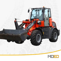 Loader compact articulé Everun ER420T avec cabine ROPS/FOPS et godet de chargement.